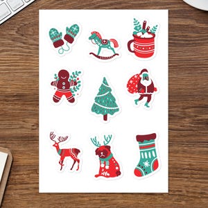 Christmas Sticker Sheet – Cute Holiday Planner Stickers for Journals, Gifts & Scrapbooks Holiday Sticker Sheet