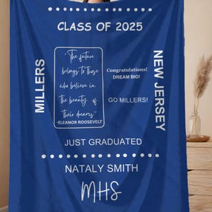 High School Class of 2025 Blanket, Custom Graduation Gift photo graduation blanket dorm gift Customizable text: name school year blanquet