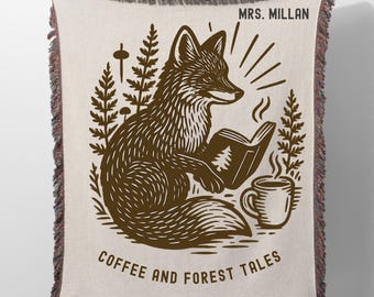 Custom Teacher Woven Blanket, Personalized Book lover Gift, Custom Name Coffee Lovers
