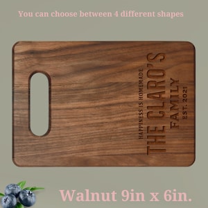 Personalized Walnut Cutting Board With Handle, Custom Engraved Family Name Kitchen Board, Housewarming Gift Wedding Present Anniversary Gift