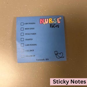 Personalized Nurse Sticky Notes, Custom Sticky Note Pad, Nurse Checklist, Shift Organizer, Personalized Name Office Memo Pads