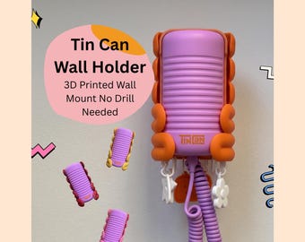 TinCan Phone Wall Holder, 3D Printed Kids Phone Mount, No Drill Phone Case, Organization Storage Caddy
