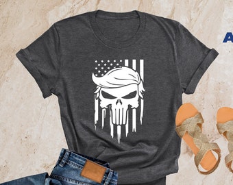 Trump Punisher Shirt, Trump 2024 Shirt, Republican T Shirt, MAGA Ladies Shirt, Punisher Hair Tee, MAGA 2024, Trump Shirts, Trump Flag Shirt