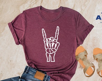 Skeleton Rock Shirt, Halloween Shirt, Halloween Skeleton T-Shirt, Skeleton Hand Halloween, Halloween Gift, Horror Shirt, Funny Skeleton Tee