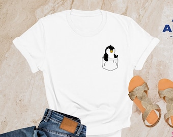 Pocket Penguin Shirt, Penguin Lover Pocket T-Shirt, Animal Lover Shirt, Cute Penguin Pocket Shirt for Toddler Youth Adult, Mothers Day Gifts
