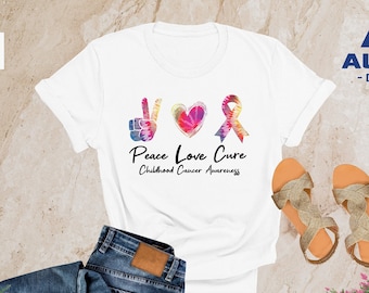 Childhood Cancer Awareness Shirt, Peace Love Cure Shirt, Warrior Shirt, Cancer Support Shirt, Childhood Cancer Shirt, Gold Ribbon Shirt