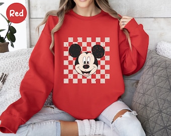 Retro Mickey Sweatshirt, Mickey Mouse Sweatshirt, Checkered Disney Sweatshirt, Disney Girl Trip, Vintage Disney Tee, Disney Women Shirt Gift