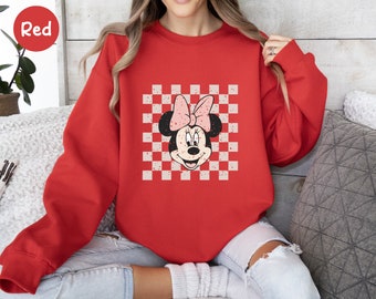 Retro Minnie Sweatshirt, Minnie Mouse Sweatshirt, Checkered Disney Sweatshirt, Disney Girl Trip, Vintage Disney Tee, Disney Women Shirt Gift