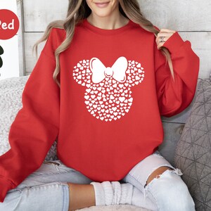 Mickey and Minnie Ears With Heart Sweatshirt For Valentines Day, Disneyworld Valentines Travel Sweatshirt, Valentine's Day Disney Matching