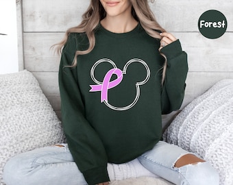Hope For A Cure Breast Cancer Awareness, Pink Ribbon Mickey Head, Cancer Awareness Disney Gift, Warrior Sweatshirt,Cancer Support Sweatshirt
