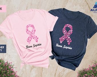Custom Heart Pink Ribbon Shirt, Breast Cancer Awareness Shirt, Personalized Cancer Warrior Shirt, Breast Cancer Support, Custom Name Cancer