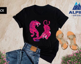 Pink Tigers Shirt, Womens Shirt, Animal Lover T-shirt, Tiger Tee Shirt, Leopard Tiger Shirt, Aesthetic Tiger Shirt, Wild Animal Tshirt Women