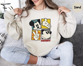 Retro Mickey Sweatshirt, Mickey Mouse Sweatshirt, Mickey Head and Hand Tees, Disney Girl Trip, Vintage Disney Tee, Disney Women Shirt Gift