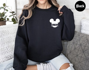 Personalized Disney Mickey Pocket Sweatshirt, Customize Disney Trip, Mickey Mouse With Name, Mickey Mouse Sweatshirt, Woman Gift, Disney Tee