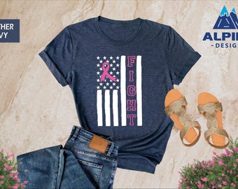 Breast Cancer Shirt, Cancer Shirt, Breast Cancer Ribbon USA Flag Shirt, Breast Cancer Month, Cancer Awareness Shirt, Cancer America Flag Tee
