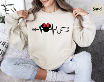 Disney Nurse Heartbeat Sweatshirt, Nurse Shirt, Disney Nurse Shirt, Nurse Sweatshirt, Funny Nurse Sweatshirt, Disney Minnie Head, Nurse Gift