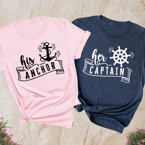 Cruising Partners Shirts, Cruise Couple Traveling Shirts, His Anchor Her Captain Funny Sailing Couple Shirts Cute Matching Valentines Shirts