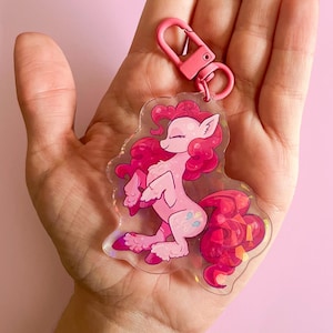 Pinkie Pie Acrylic Keychain – My Little Pony Inspired Double-Sided Charm with Holographic Broken Glass – Cute Kawaii Gift for Pony Fans
