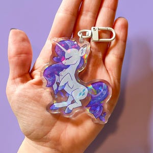 Rarity Acrylic Keychain - My Little Pony Inspired Double Sided Charm Holographic Epoxy - Cute Kawaii Colorful Gift for Girls and MLP Fans