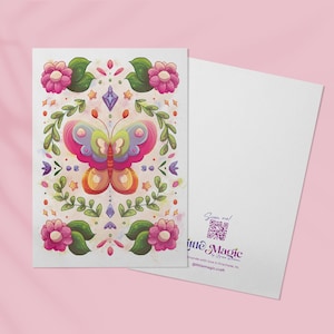 Biglietto d'auguri con farfalla carina / A6 / Cartolina con fiori e animali / Arte colorata / Biglietto illustrato / Biglietto magico e accogliente kawaii / Piccolo regalo unico