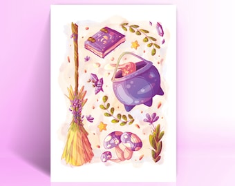 Witchy Tools A5 Art Print: Cozy Wicca Illustration Witchery Small Gift