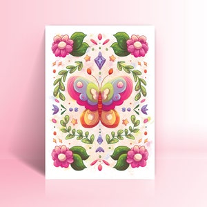 Schattige vlinderkunstprint | Dierlijke bloemkaart | Ansichtkaart kleurrijke kunstafdruk | A5 | Geïllustreerde muurkunst | Kawaii gezellige kunstafdruk | Klein cadeau