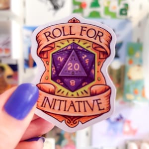 Sticker Roll for Initiative – Sticker vinyle D20 Dice pour les joueurs du D&D – Sticker gaming RPG pour journaux, ordinateurs portables et bouteilles d&#39;eau