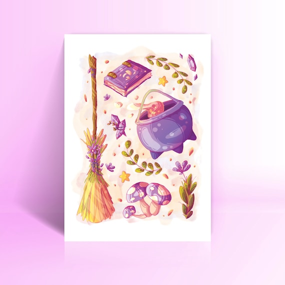 Witchy Tools A5 Art Print: Cozy Wicca Illustration Witchery Small Gift