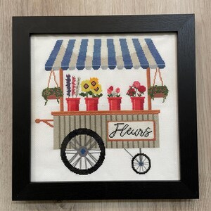 Blumenwagen - gerahmte Kreuzstich Kunst
