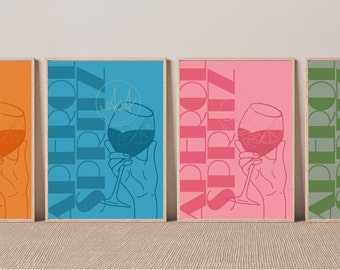 Pink, Green, Orange, Blue Aperol Spritz Cocktail Wall Art Hangings | Digital Downloads 2:3-4x6, 6x9, 8x12, 10x15, 12x18, 16x24, 20x30, 24x36