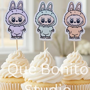 Pastel Monster Cupcake toppers-Kawaii Monster cupcake toppers-Trendy pastel cupcake toppers-Monster Theme birthday party decor-Dessert decor