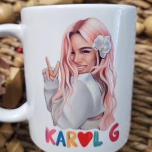 Karol G Pink Hair Coffee mug-Pink Hair Karol G Mug-Bichota mug-Karol G. Christmas gift for her-Karol Fan mug-Bichota Christmas mug gift