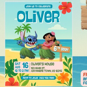 Lilo and Stitch verjaardagsuitnodiging, aangepaste afdrukbare bewerkbare uitnodiging voor jongens Stitch Party Invite-sjabloon, digitale verjaardagskaart uitnodigen