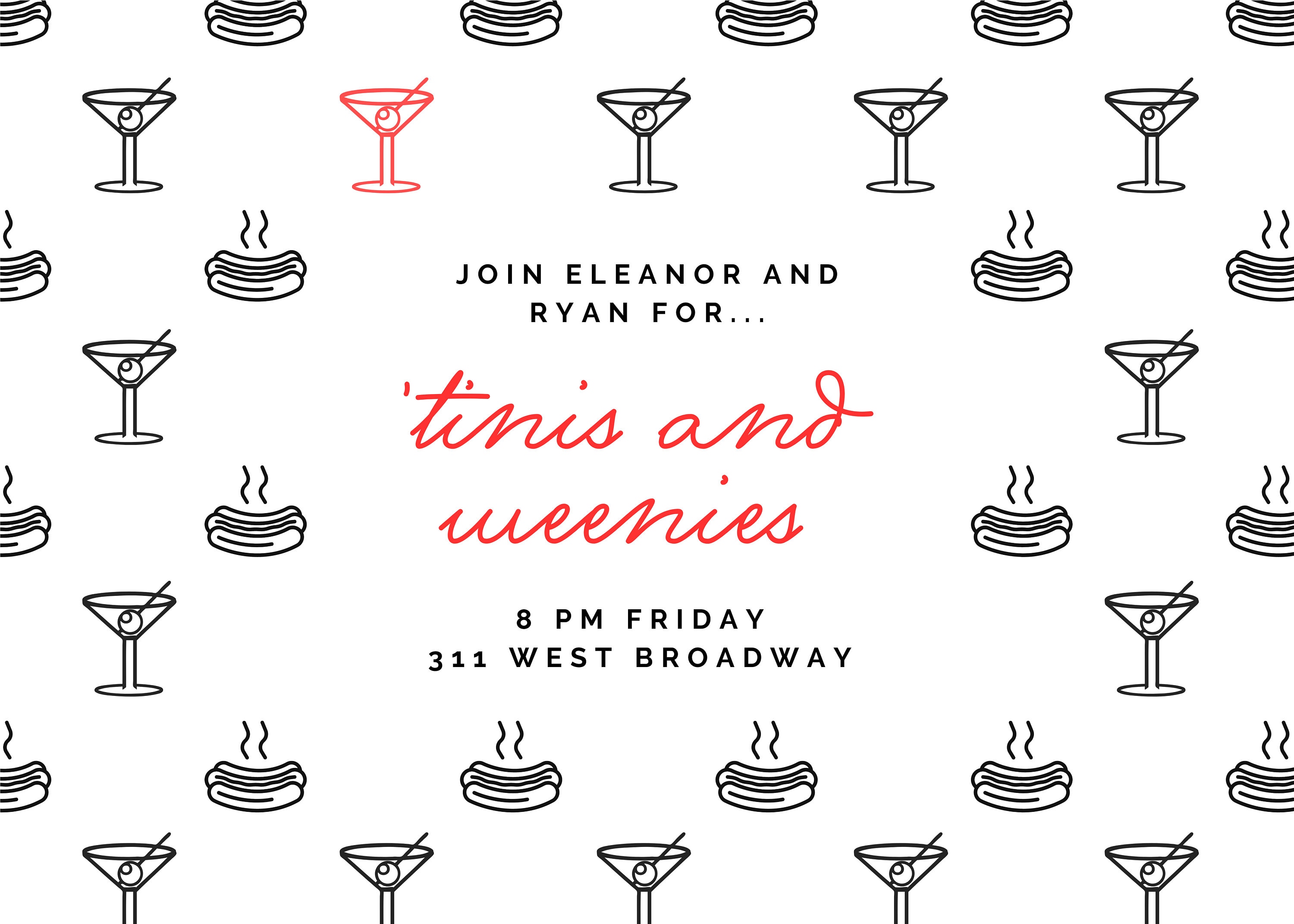Tinis and Weenies Invite Customizable Evite electronic Invitation Etsy