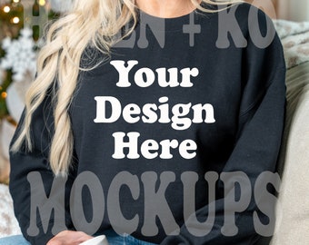 Gildan 18000 Sweatshirt Mockup, Black Sweatshirt,  Crewneck Sweatshirt Mockup, Gildan Black Mockup, Sweatshirt Mockup, Christmas Mockup