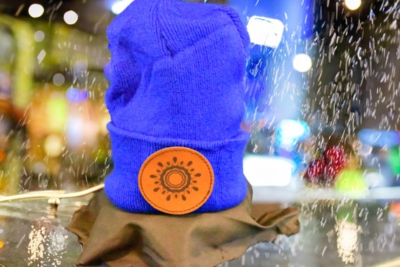Mandala Hat - Mandala Beanie - Mandala Gift - Custom Leather Patch Hat - Personalized Beanie - Patch Beanie - Custom Beanie - Boho Beanie