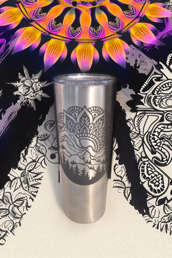 Mandala Tumbler - Mountain Cup - Insulated Metal Tumbler - Camping Cup - Boho - Custom Tumbler - Insulated Tumbler - Camping Gift