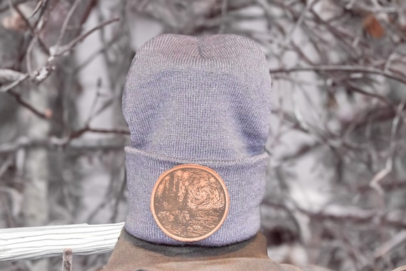 Van Gogh Beanie - Leather Patch Hat - Van Gogh Gift - Personalized Beanie - Custom Beanie - Forest Beanie - Starry Night Hat - Art Beanie