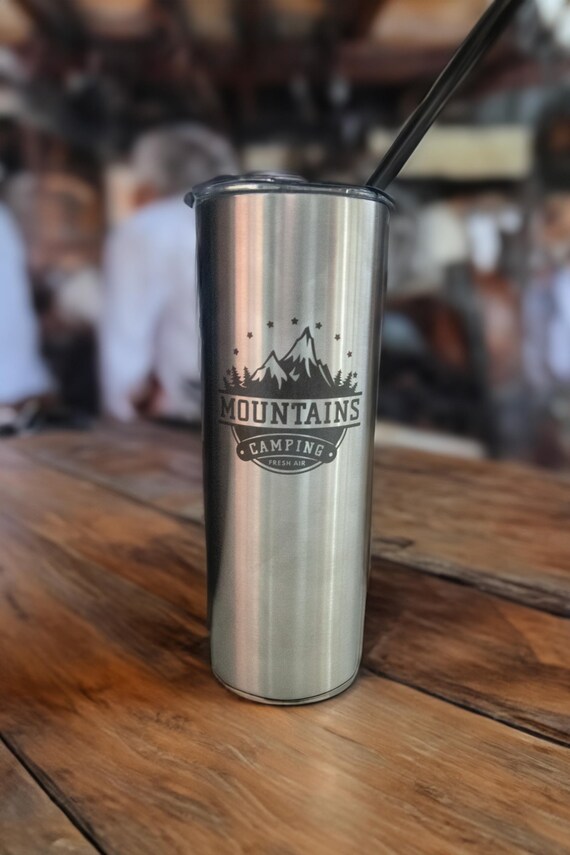 Mountain Tumbler - Custom Metal Tumbler - Laser Engraved Tumbler - Camping Metal Tumbler, Camping Gift, Personalized Mountain Gift, Camping
