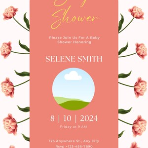 Peony Baby Shower Invitation