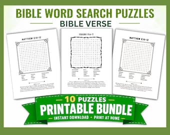 Bible Verse Word Search Printable| 10 Scripture Puzzles| Faith-Based Puzzles| Instant Download PDF