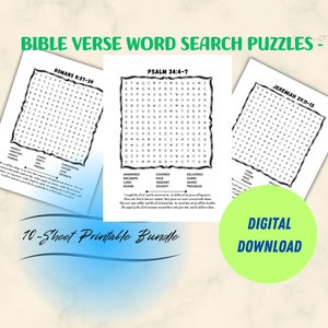 Bible Verse Word Search Printable| 10 Scripture Puzzles| Faith-Based Puzzles| Instant Download PDF