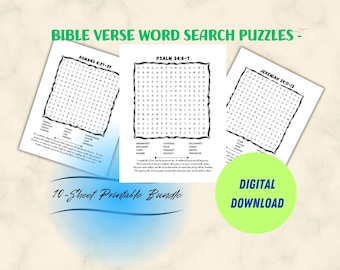 Bible Verse Word Search Printable| 10 Scripture Puzzles| Faith-Based Puzzles| Instant Download PDF