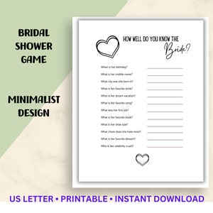 How Well Do You Know the Bride | Fun Bridal Shower Game | Instant Download