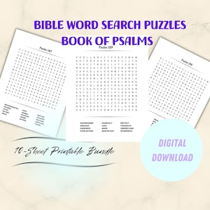 Printable Bible Word Search Puzzles Designed for Teenagers to Adults | Book of Psalms Bible Word Search | Find A Word Puzzles | Word Search