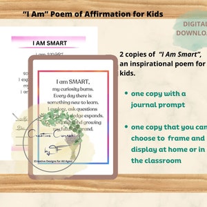 I Am Smart, Poem of Affirmation for Children, Positive Affirmation, Self Care, Rhyming Poem, Inspirational Poem for Kids
