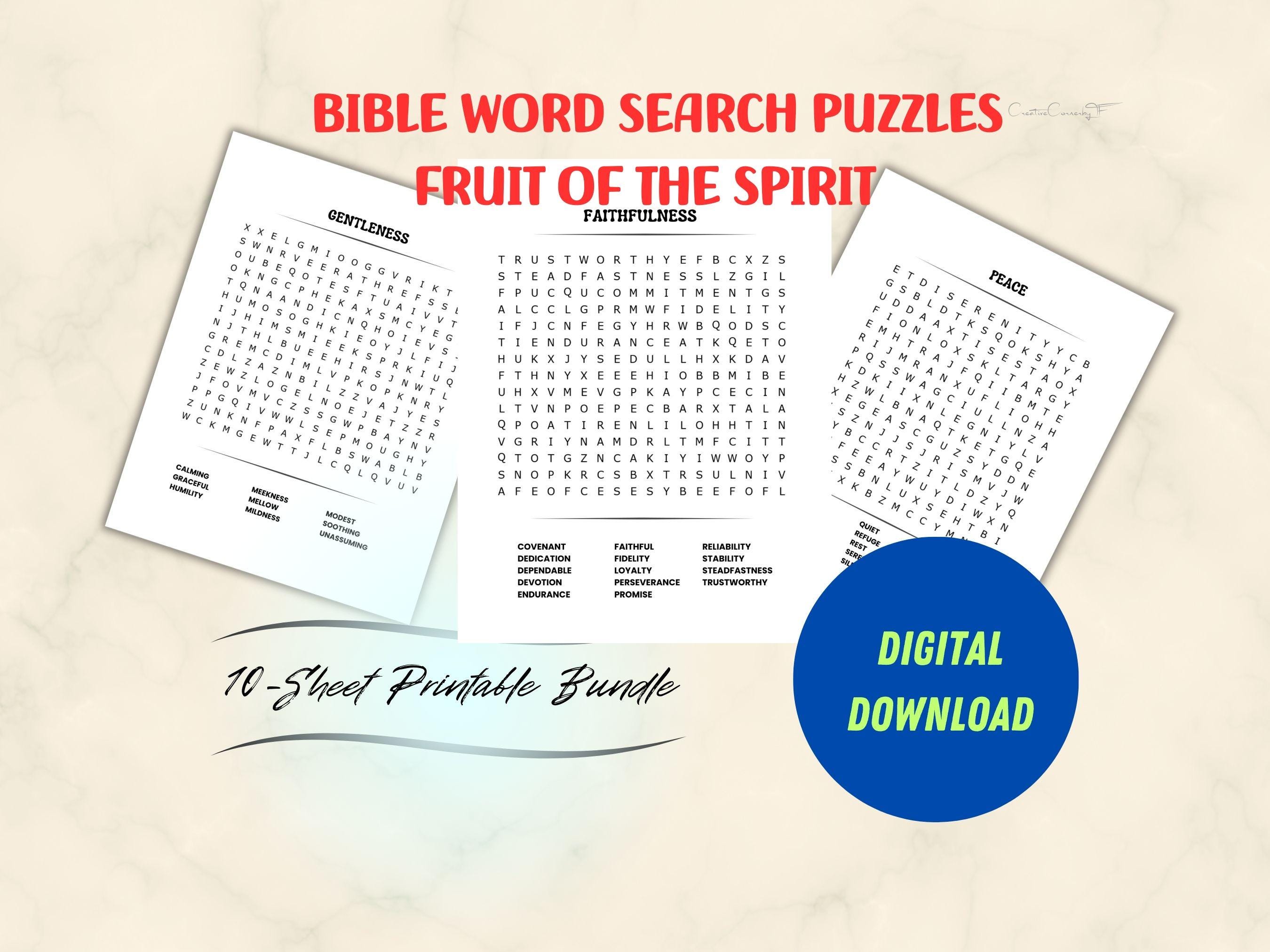 Fruit of the Spirit Bible Word Search Puzzles (Digital Download)