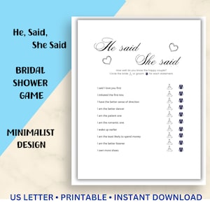 He Said She Said – Bridal Shower Game Printable | Fun Wedding Shower Activity | Instant Download PDF