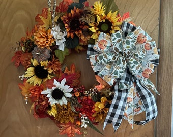 Beautiful Fall Sunflower and Mum Wreath