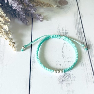 Minimalist Macrame Bracelet 925 Sterling Silver Beads Handmade Adjustable Jewelry